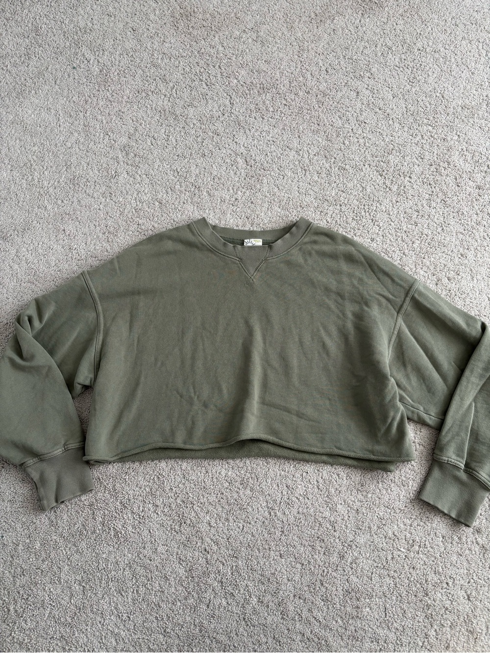 aerie Olive Cropped Crew Sweatshirt, Women’s Medium
